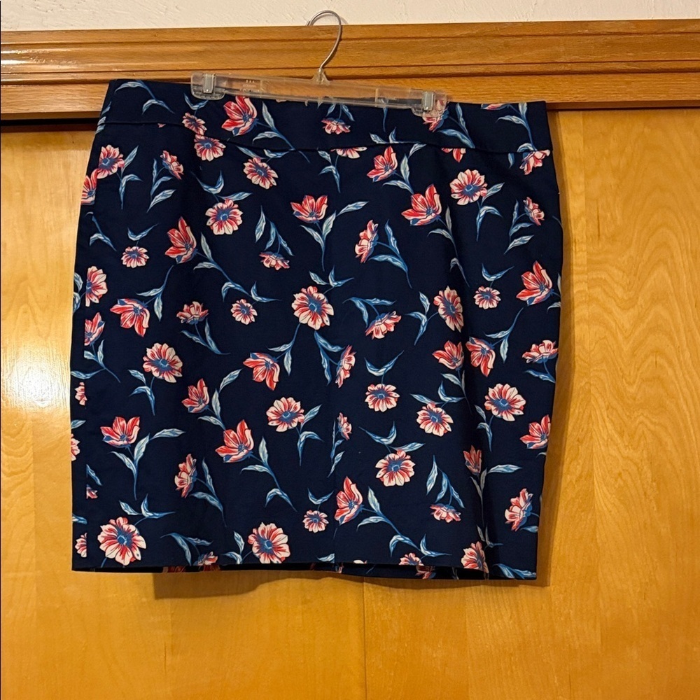 Lands' End Navy Floral Mini Skirt